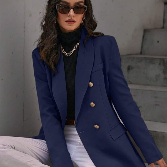 Aveloria Modichic Solid Double Breasted Flap Detail Blazer Workwear
